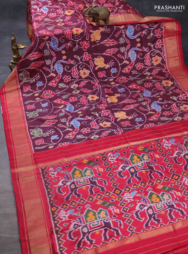 Pochampally silk saree deep maroon and red with allover patola weaves and zari woven border