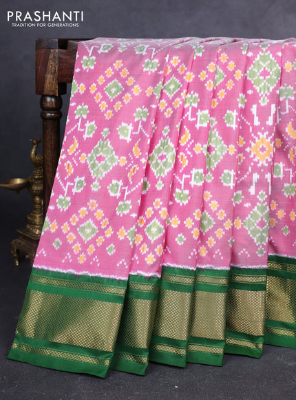 Pochampally silk saree pink and green with allover ikat weaves and zari woven border