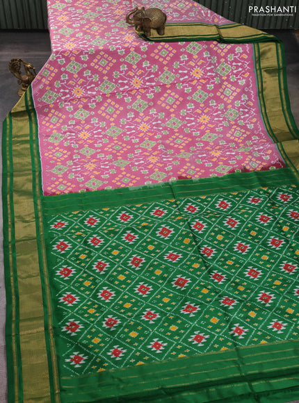 Pochampally silk saree pink and green with allover ikat weaves and zari woven border