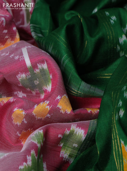 Pochampally silk saree pink and green with allover ikat weaves and zari woven border