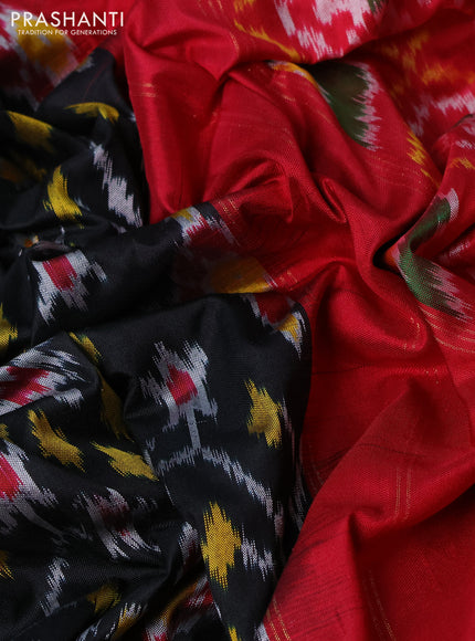 Pochampally silk saree black and pink with allover ikat weaves and temple design long zari woven border