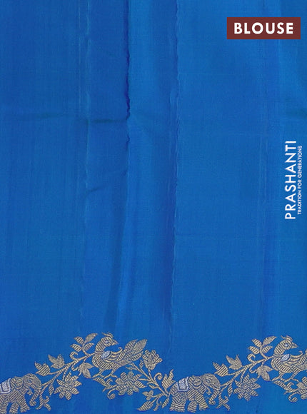 Pure kanchipuram silk saree dual shade of bluish green with zari woven buttas and zari woven border