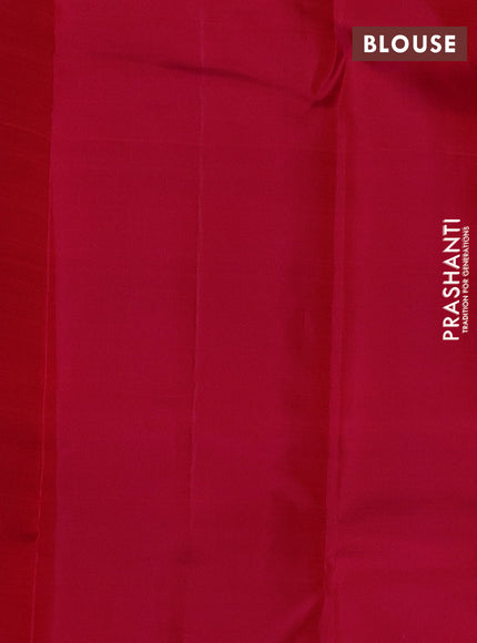 Pure kanchipuram silk saree cs blue and pink with allover zari weaves & buttas in borderless style
