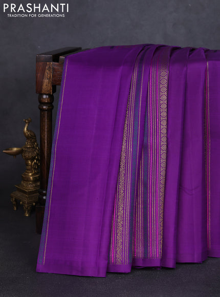 Pure kanchipuram silk saree purple with allover antique zari weaves in borderless style