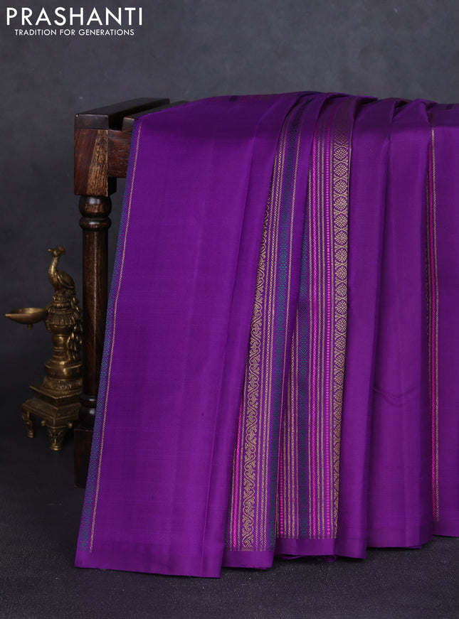 Pure kanchipuram silk saree purple with allover antique zari weaves in borderless style