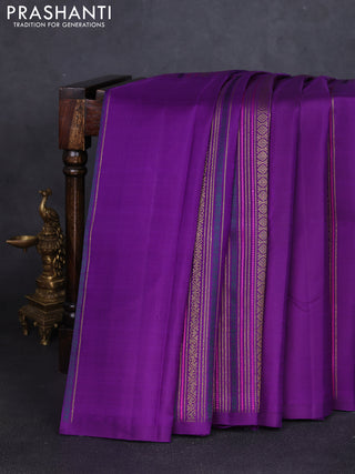 Pure kanchipuram silk saree purple with allover antique zari weaves in borderless style