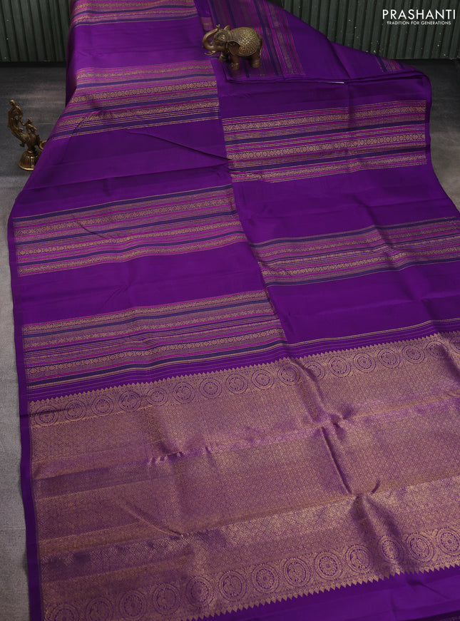 Pure kanchipuram silk saree purple with allover antique zari weaves in borderless style