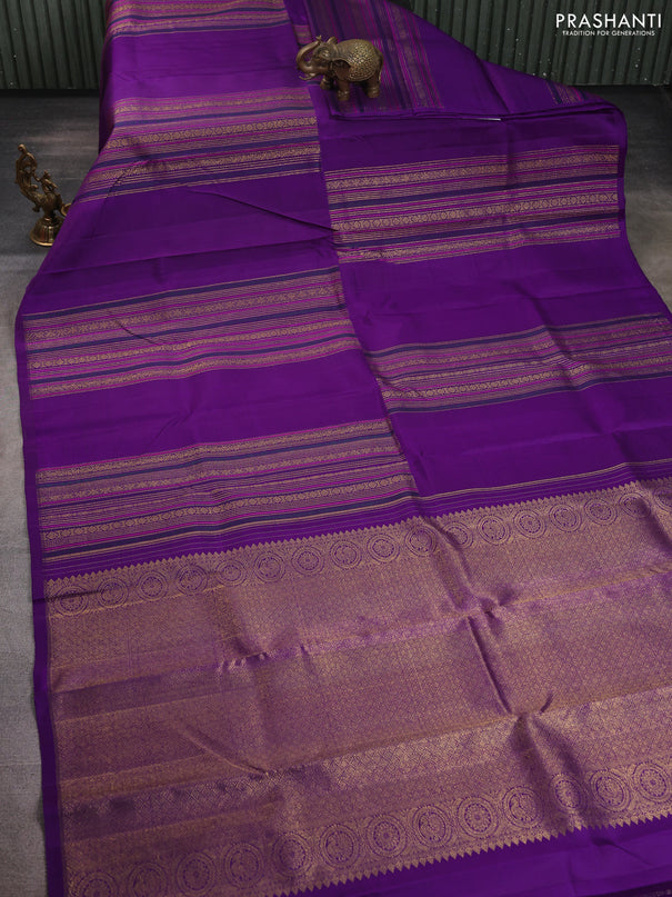 Pure kanchipuram silk saree purple with allover antique zari weaves in borderless style