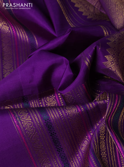 Pure kanchipuram silk saree purple with allover antique zari weaves in borderless style