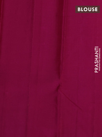 Pure kanchipuram silk saree mango yellow and pink with half & half style and long zari woven border