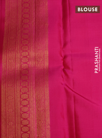 Pure kanchipuram silk saree mustard yellow and pink with half & half style and long zari woven border