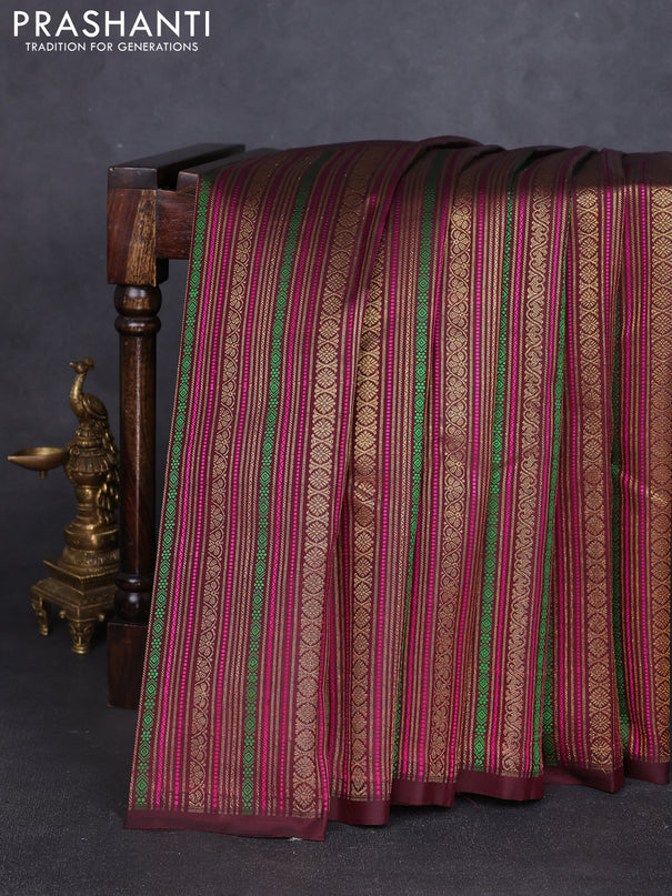 Pure kanchipuram silk saree wine shade with half & half style and long zari woven border