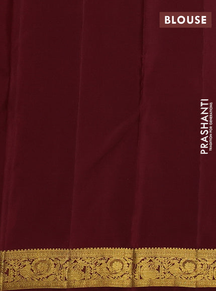 Pure kanchipuram silk saree mehendi green and deep maroon with zari woven buttas and rich zari woven border