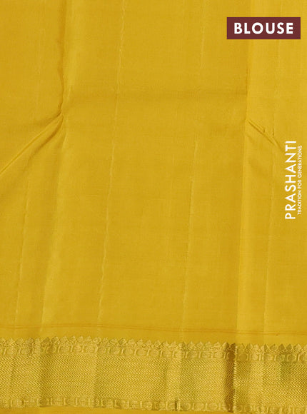 Pure kanchipuram silk saree deep jamun shade and yellow with zari woven buttas and zari woven korvai border