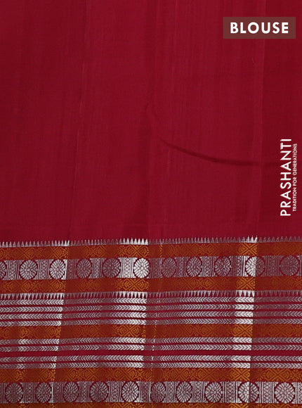 Pure kanchipuram silk saree beige and maroon with silver zari woven buttas and thread & zari woven border