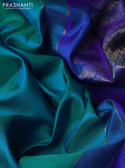 Pure kanchipuram silk saree teal blue shade and blue with zari woven buttas and rettapet zari woven border