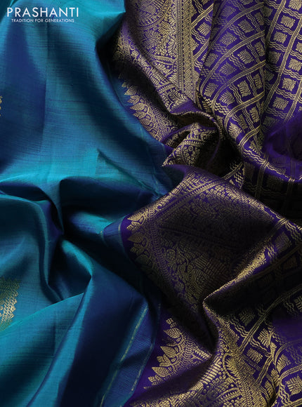 Pure kanchipuram silk saree teal blue shade and dark blue with zari woven buttas and rich zari woven border