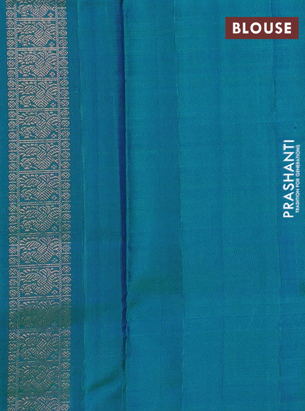 Pure kanchipuram silk saree dual shade of bluish green with zari woven buttas and zari woven border