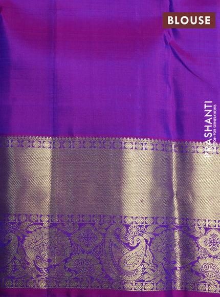 Pure kanchipuram silk saree cs blue and purple with zari woven buttas and rich zari woven border