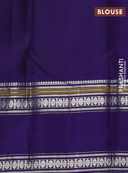 Pure kanchipuram silk saree beige and violet with annam & rudhraksha zari woven buttas and long rettapet zari woven border