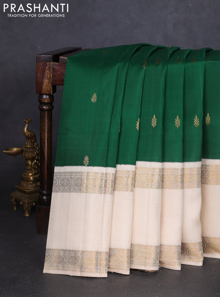 Pure kanchipuram silk saree green with zari woven buttas and ganga jamuna border