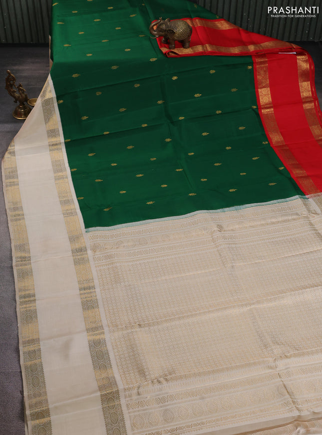 Pure kanchipuram silk saree green with zari woven buttas and ganga jamuna border
