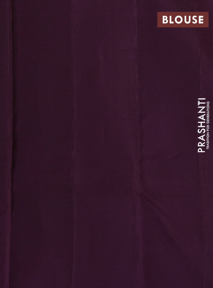 Pure kanchipuram silk saree green and purple with allover zari checked pattern and long zari woven butta border