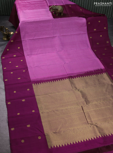 Pure kanchipuram silk saree pink and dark magenta pink with allover silver & gold zari weaves and long zari woven butta border