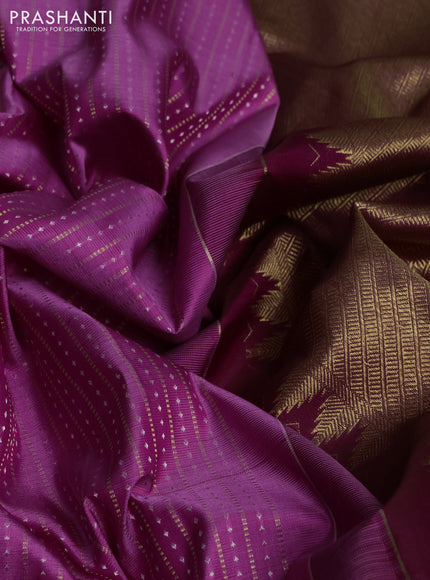 Pure kanchipuram silk saree pink and dark magenta pink with allover silver & gold zari weaves and long zari woven butta border