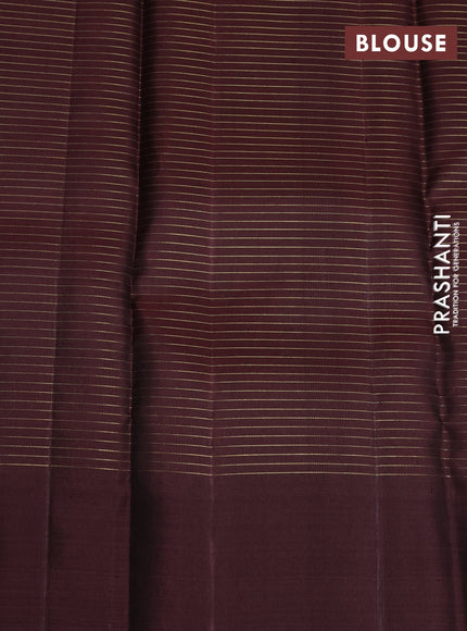 Pure kanchipuram silk saree bottle green and coffee brown with allover small zari checked pattern and zari woven butta border