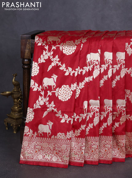 Banarasi uppada silk saree red with allover zari woven pichwai weaves and zari woven border