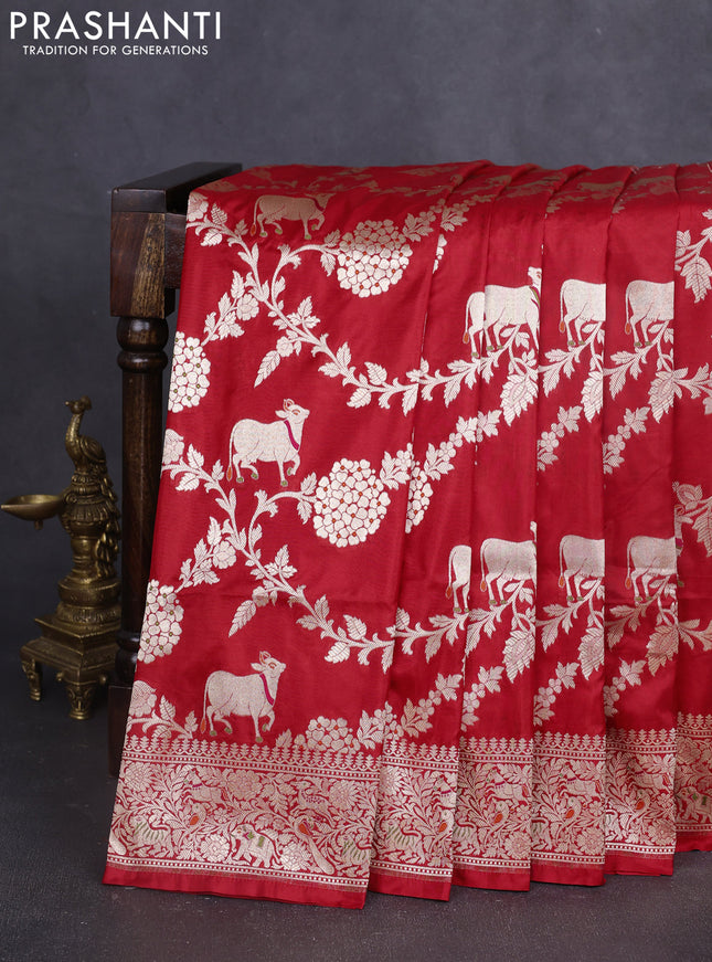 Banarasi uppada silk saree red with allover zari woven pichwai weaves and zari woven border