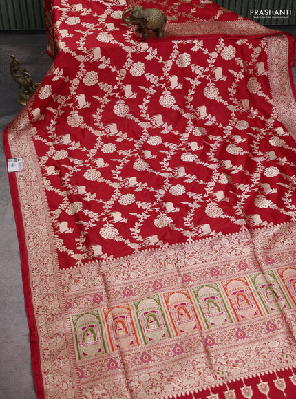Banarasi uppada silk saree red with allover zari woven pichwai weaves and zari woven border