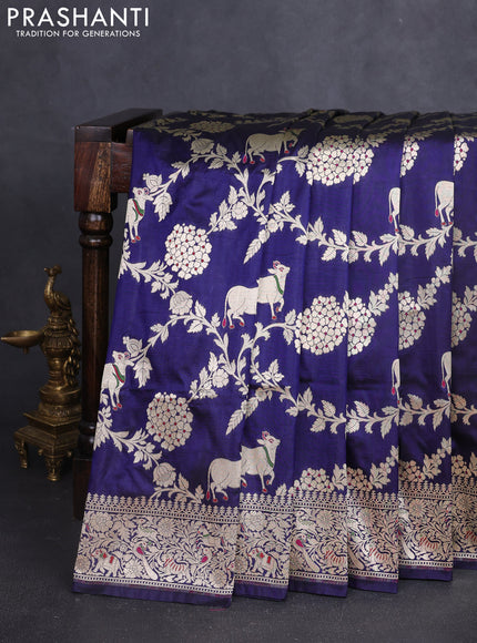 Banarasi uppada silk saree navy blue with allover zari woven pichwai weaves and zari woven border