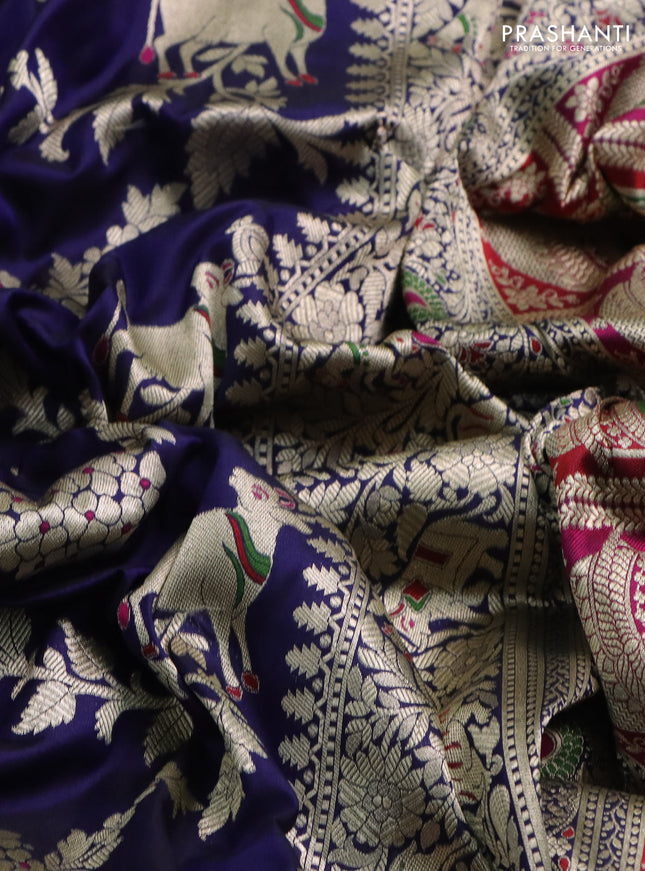 Banarasi uppada silk saree navy blue with allover zari woven pichwai weaves and zari woven border