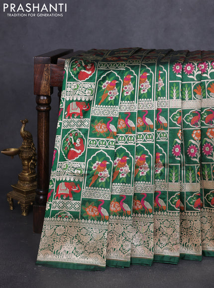 Banarasi uppada silk saree green with allover thread & zari weaves and zari woven border