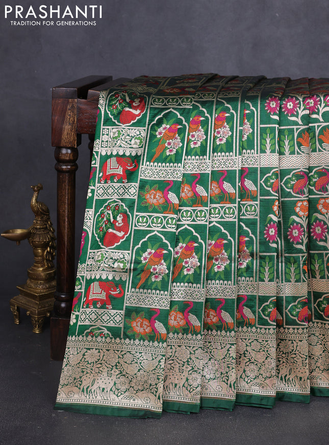 Banarasi uppada silk saree green with allover thread & zari weaves and zari woven border