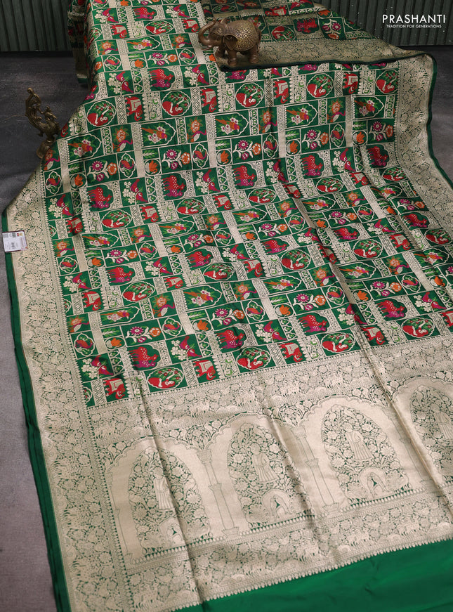 Banarasi uppada silk saree green with allover thread & zari weaves and zari woven border