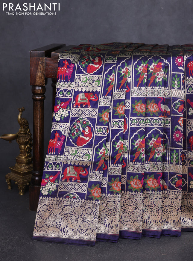 Banarasi uppada silk saree navy blue with allover thread & zari weaves and zari woven border