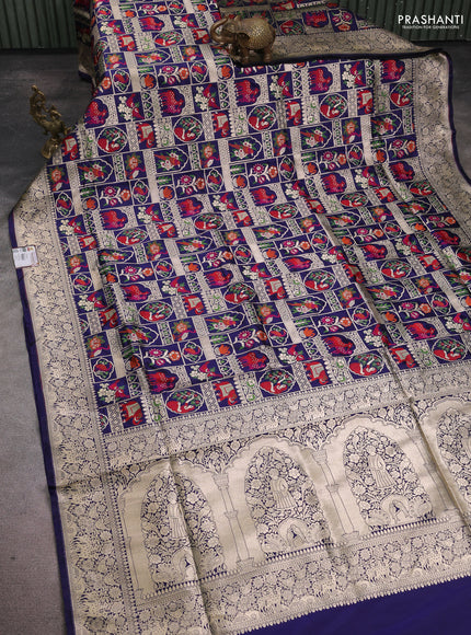 Banarasi uppada silk saree navy blue with allover thread & zari weaves and zari woven border