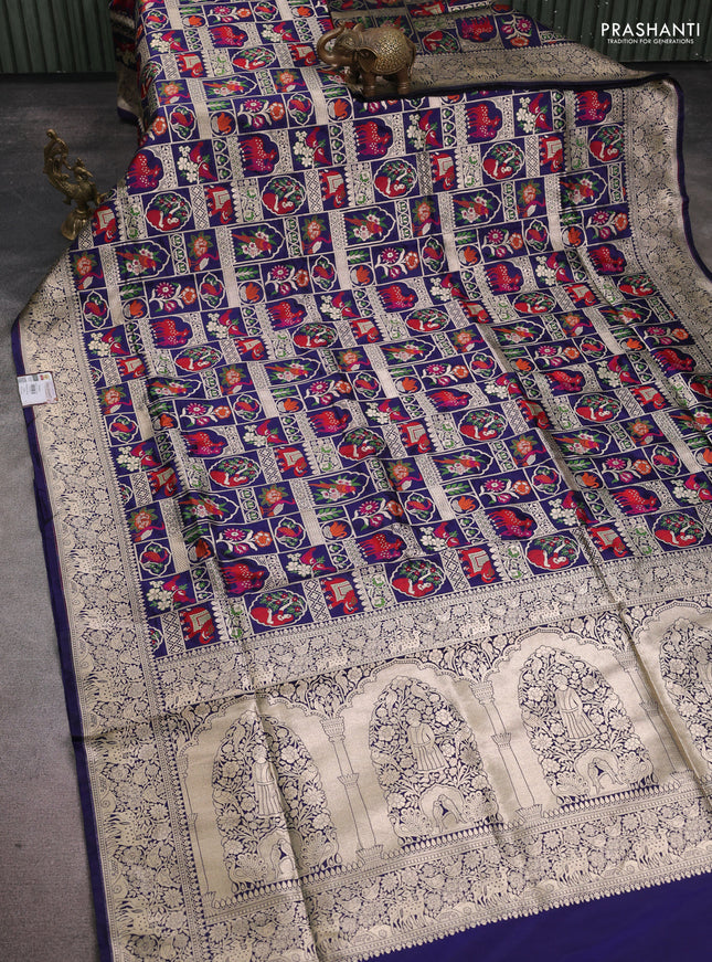 Banarasi uppada silk saree navy blue with allover thread & zari weaves and zari woven border