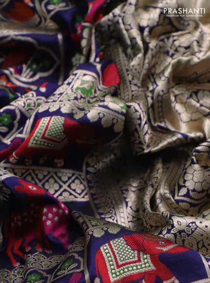 Banarasi uppada silk saree navy blue with allover thread & zari weaves and zari woven border