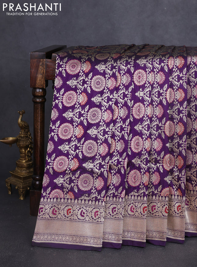 Banarasi uppada silk saree purple with allover zari woven brocade weaves and zari woven border