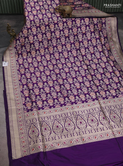 Banarasi uppada silk saree purple with allover zari woven brocade weaves and zari woven border
