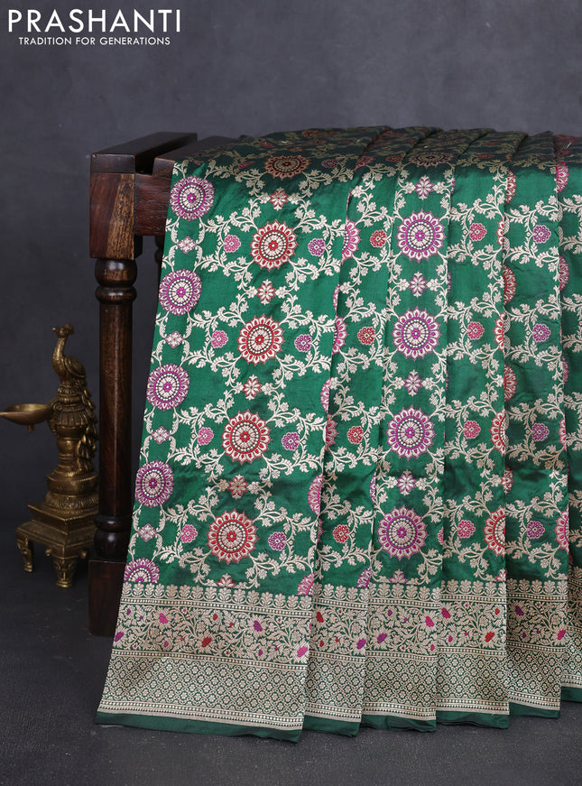 Banarasi uppada silk saree green with allover zari woven brocade weaves and zari woven border