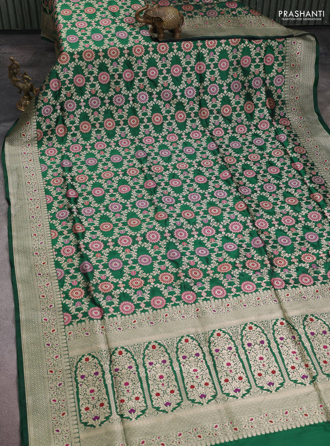 Banarasi uppada silk saree green with allover zari woven brocade weaves and zari woven border