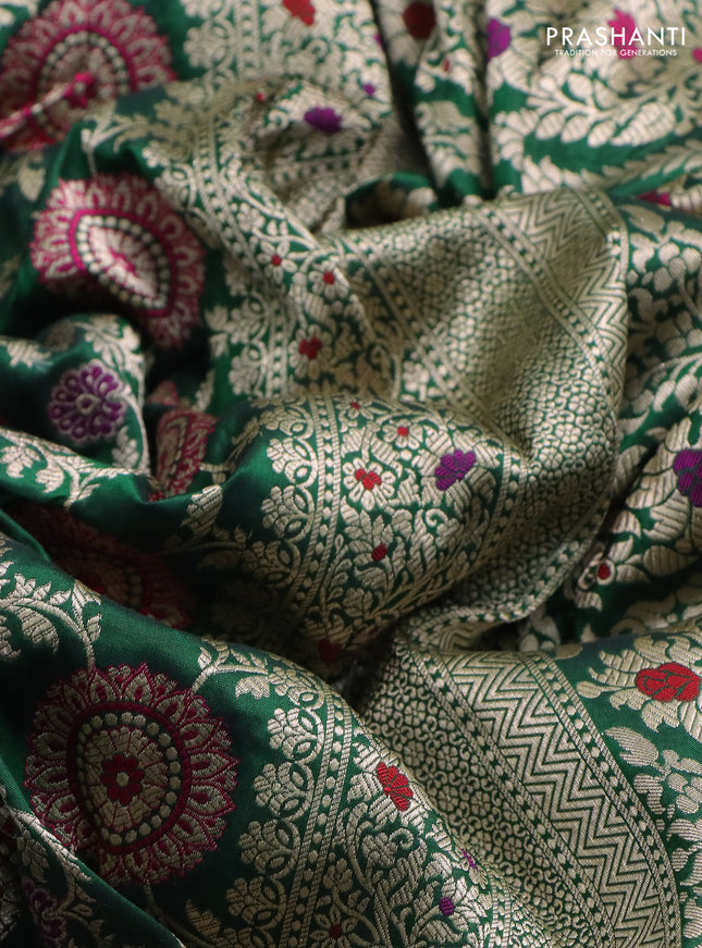 Banarasi uppada silk saree green with allover zari woven brocade weaves and zari woven border