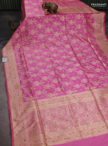 Banarasi uppada silk saree peach pink with allover zari woven brocade weaves and zari woven border