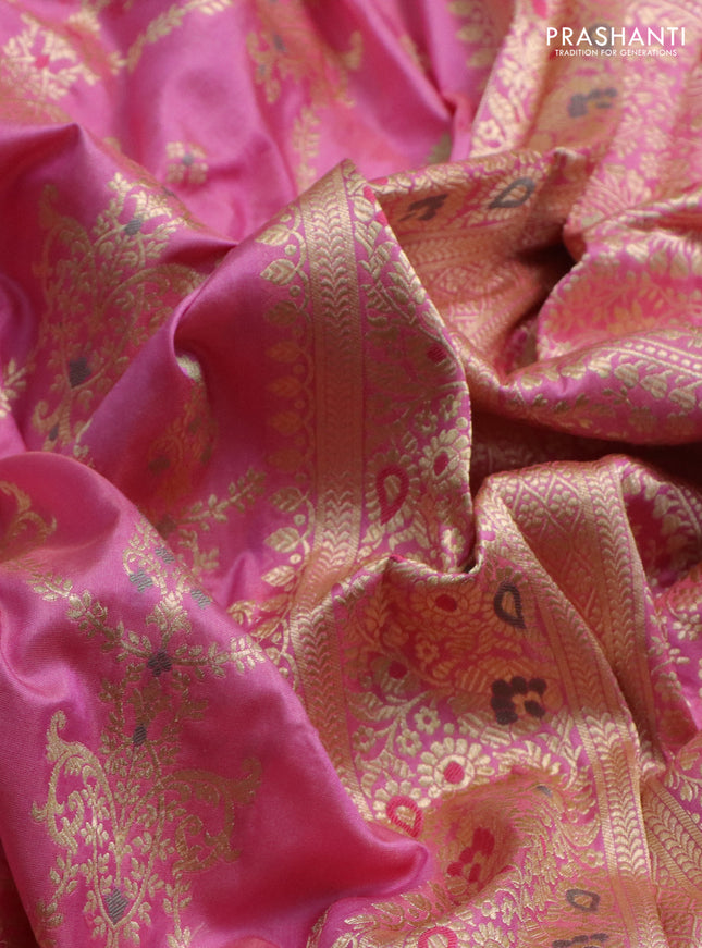 Banarasi uppada silk saree peach pink with allover zari woven brocade weaves and zari woven border