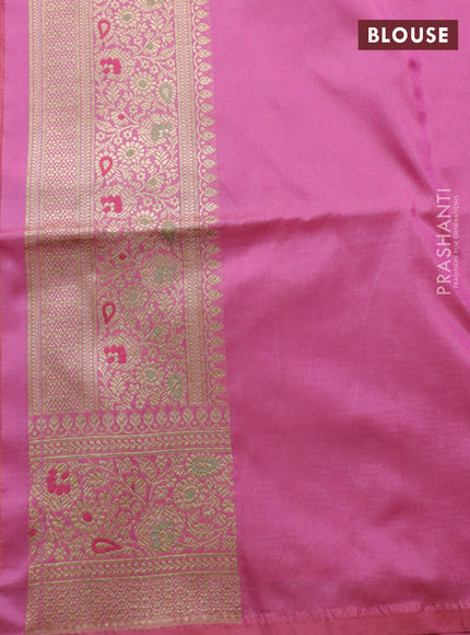 Banarasi uppada silk saree peach pink with allover zari woven brocade weaves and zari woven border